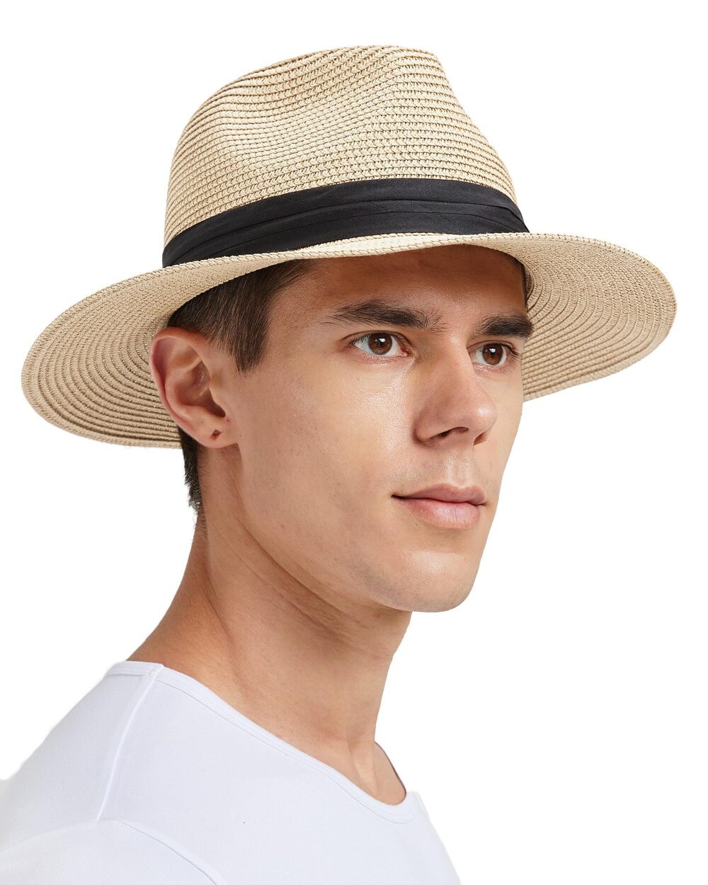 7433 Large Head Straw Beach Hats,Extra Big Fedora Panama Hat,Packable